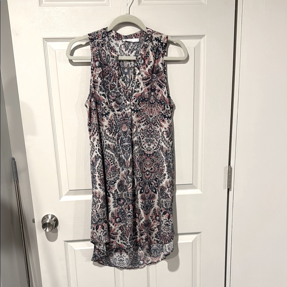 Lush Paisley Dress Small Sleeveless Boho Mini Dress Pink Blue Casual Summer